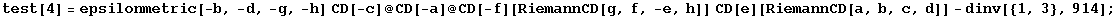 test[4] = epsilonmetric[-b, -d, -g, -h] CD[-c] @ CD[-a] @ CD[-f][RiemannCD[g, f, -e, h]] CD[e][RiemannCD[a, b, c, d]] - dinv[{1, 3}, 914] ;