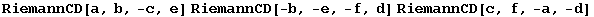 RiemannCD[a, b, -c, e] RiemannCD[-b, -e, -f, d] RiemannCD[c, f, -a, -d]