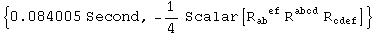 {0.084005 Second, -1/4 Scalar[R_ab  ^(  ef) R_    ^abcd R_cdef^    ]}