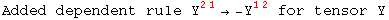 Added dependent rule Y_  ^(21) → -Y_  ^(12)  for tensor Y