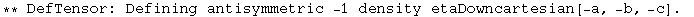 ** DefTensor: Defining antisymmetric -1 density etaDowncartesian[-a, -b, -c] . 