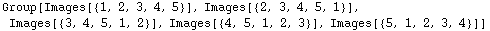 Group[Images[{1, 2, 3, 4, 5}], Images[{2, 3, 4, 5, 1}], Images[{3, 4, 5, 1, 2}], Images[{4, 5, 1, 2, 3}], Images[{5, 1, 2, 3, 4}]]