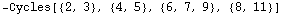 -Cycles[{2, 3}, {4, 5}, {6, 7, 9}, {8, 11}]