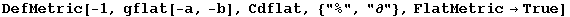 DefMetric[-1, gflat[-a, -b], Cdflat, {"%", "∂"}, FlatMetric→True]