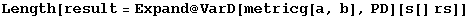 Length[result = Expand @ VarD[metricg[a, b], PD][s[] rs]]