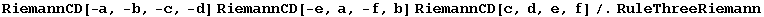 RiemannCD[-a, -b, -c, -d] RiemannCD[-e, a, -f, b] RiemannCD[c, d, e, f]/.RuleThreeRiemann