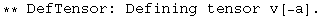 ** DefTensor: Defining tensor v[-a] . 