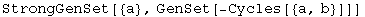 StrongGenSet[{a}, GenSet[-Cycles[{a, b}]]]