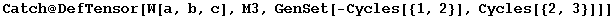 Catch @ DefTensor[W[a, b, c], M3, GenSet[-Cycles[{1, 2}], Cycles[{2, 3}]]]