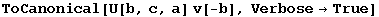 ToCanonical[U[b, c, a] v[-b], Verbose→True]