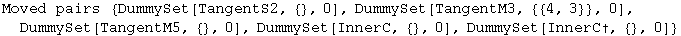 Moved pairs  {DummySet[TangentS2, {}, 0], DummySet[TangentM3, {{4, 3}}, 0], DummySet[TangentM5, {}, 0], DummySet[InnerC, {}, 0], DummySet[InnerC†, {}, 0]}