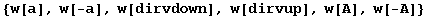 {w[a], w[-a], w[dirvdown], w[dirvup], w[A], w[-A]}