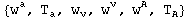 {w_ ^a, T_a^ , w_v^ , w_ ^v, w_ ^A, T_A^ }