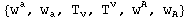 {w_ ^a, w_a^ , T_v^ , T_ ^v, w_ ^A, w_A^ }