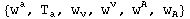{w_ ^a, T_a^ , w_v^ , w_ ^v, w_ ^A, w_A^ }