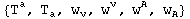 {T_ ^a, T_a^ , w_v^ , w_ ^v, w_ ^A, w_A^ }